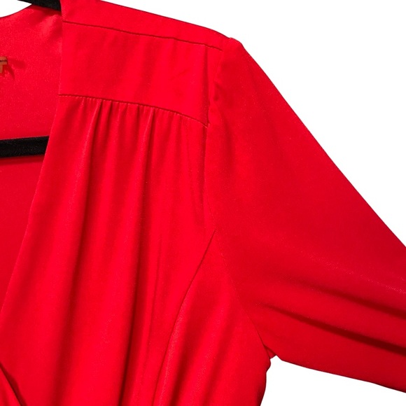 Ellen Tracy Wrap Dress, Red Dress, Faux Wrap Dress with 3/4 Sleeves, Lined - Picture 6 of 16